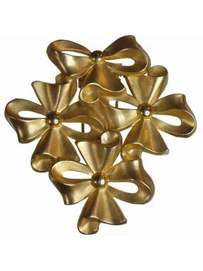 Large Clip Scarf Ribbon Bow Flower Floral Hair rBushed Gold Tone Comb Fur Dress